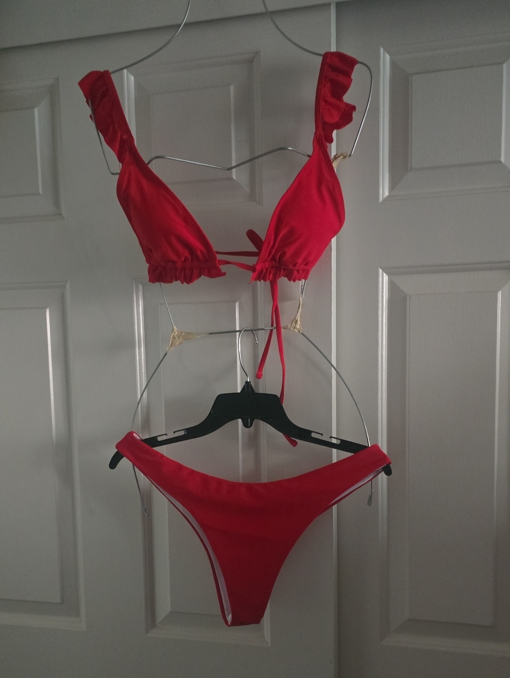 SHEIN Red Ruffled Triangle Bikini Set
